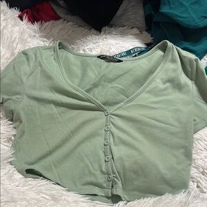 Shein Mint Green Button-Up Women's Crop Top